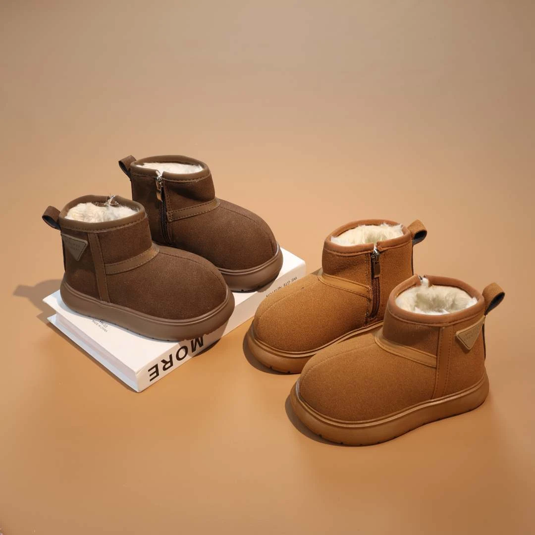 儿童雪地靴2025冬季新款女童加绒加厚保暖棉鞋男童防滑软底短靴子
