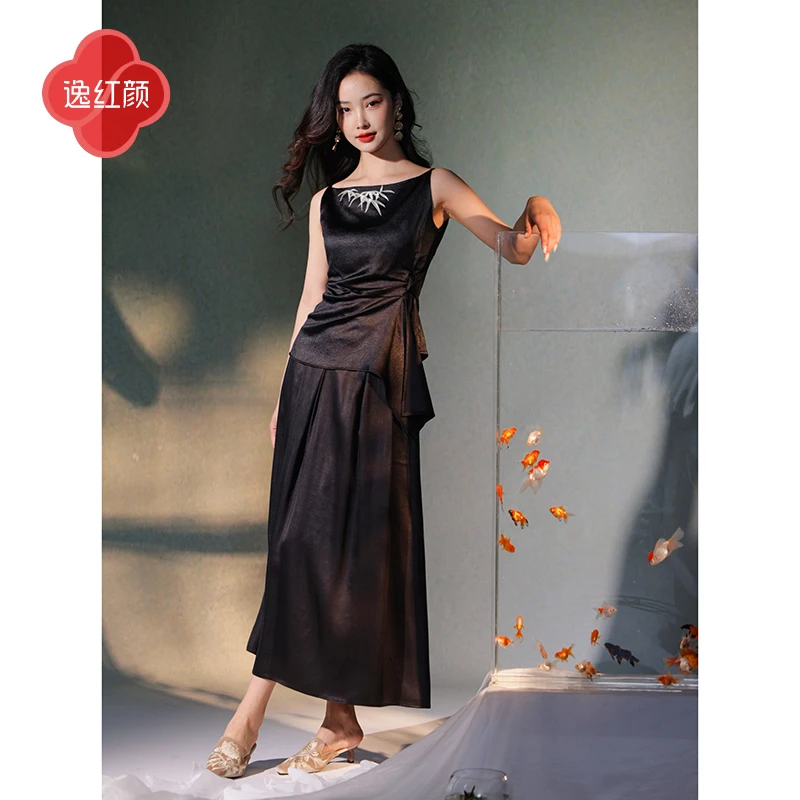 逸红颜 夜阑 2025夏真桑蚕丝香云纱弹力腰度假风大摆半身裙女