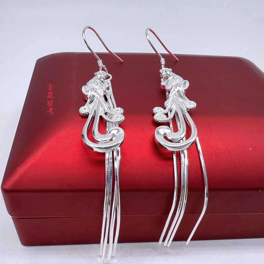 足银耳饰 足银凤凰雕刻耳环【九分】气质百搭民族风女士精美长款