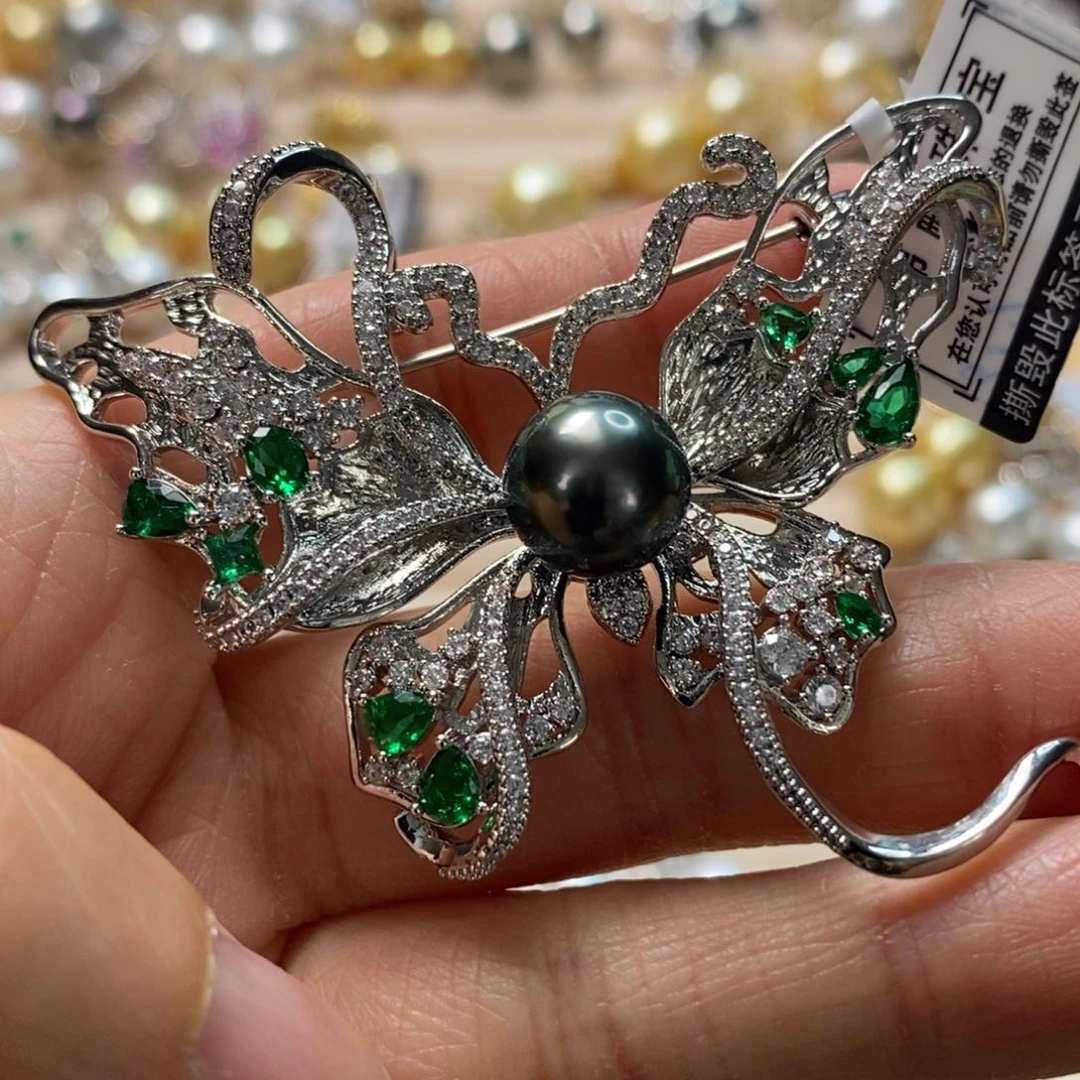 海水珍珠胸针合金