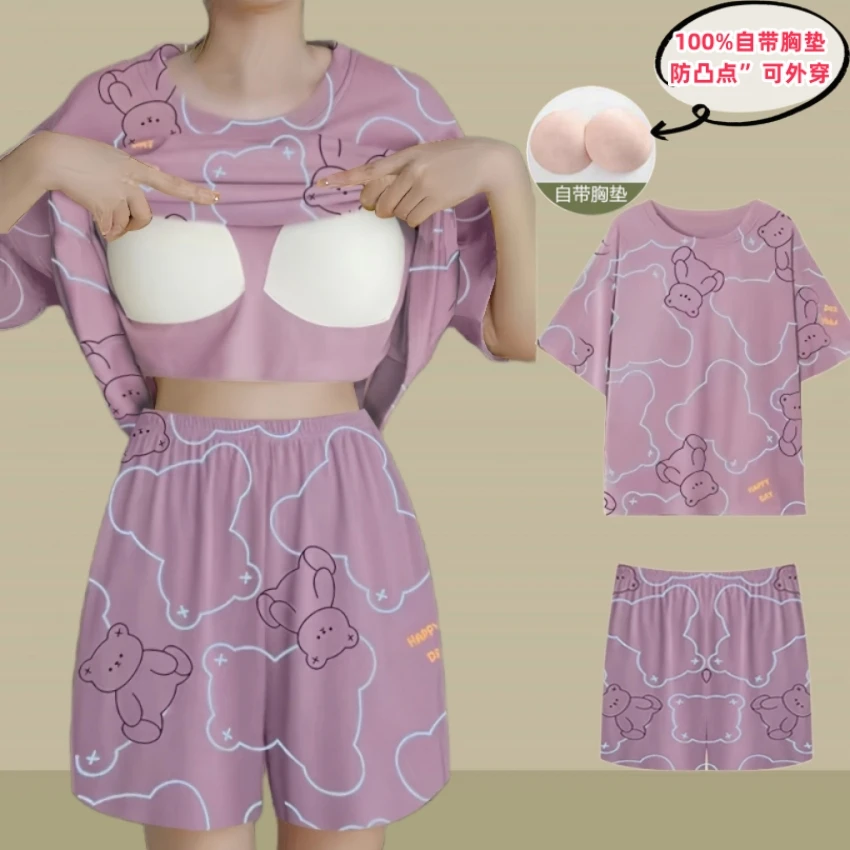 大码睡衣夏天女2025年可爱睡衣薄款圆领短袖夏季家居服套装