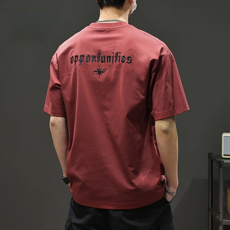 真维斯美式刺绣短袖T恤男士2025夏季新款潮流宽松百搭半袖上衣服