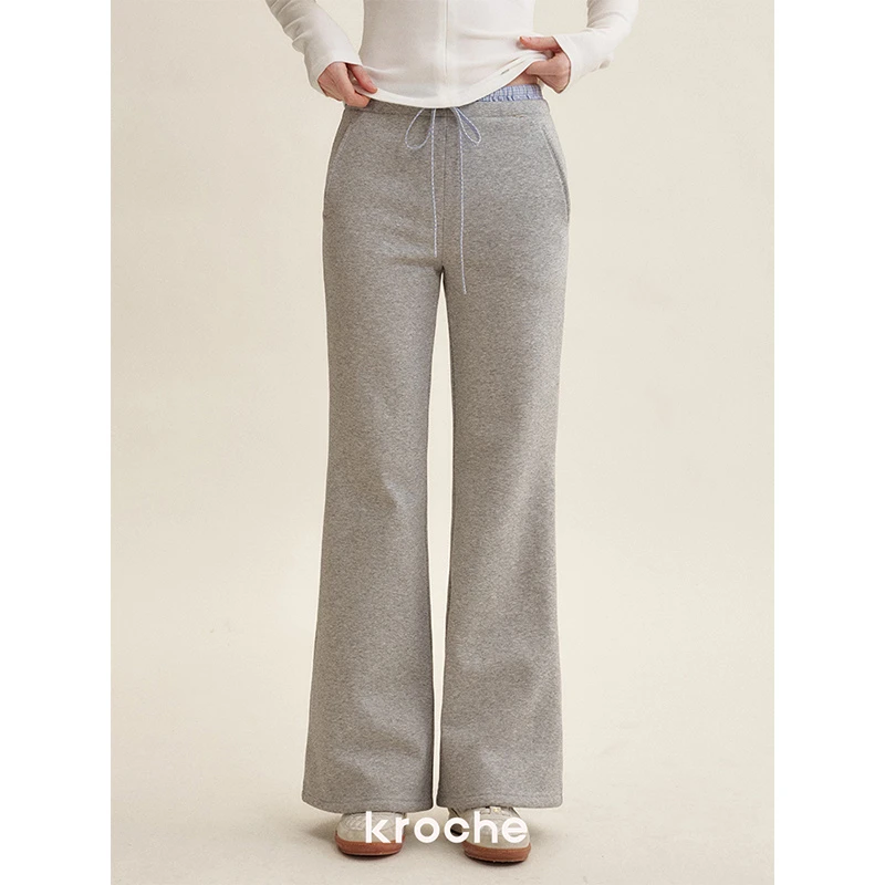 Kroche 25ss Blokette 双腰头设计 格纹拼接微喇休闲裤