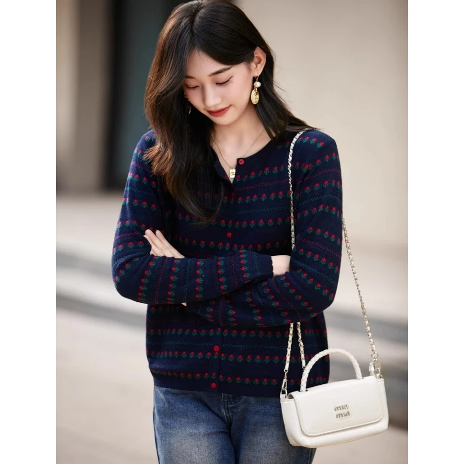 花园小衫」绵羊毛混纺巨软减龄提花时尚百搭休闲毛衣 长57 胸围100