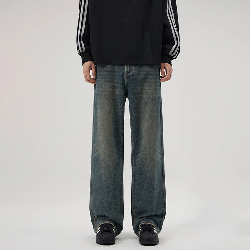 春夏新款复古牛仔裤男生潮流Cleanfit高级感美式宽松做旧直筒长裤