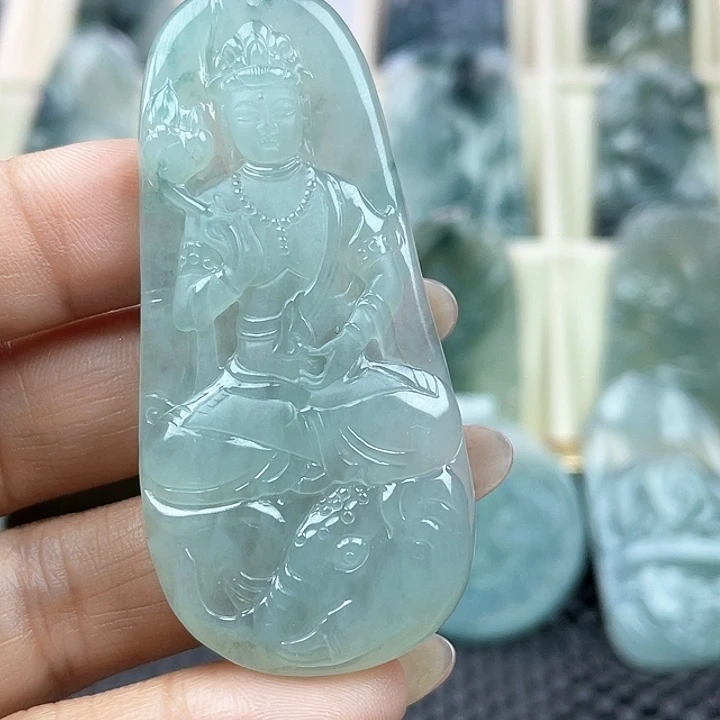 颈饰未镶嵌翡翠江*逗天然翡翠A货普贤菩萨