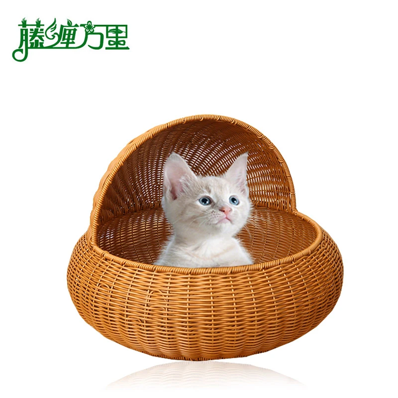 藤编四季通用宠物水洗猫咪手工柳编编织半封闭猫窝夏季夏天透气