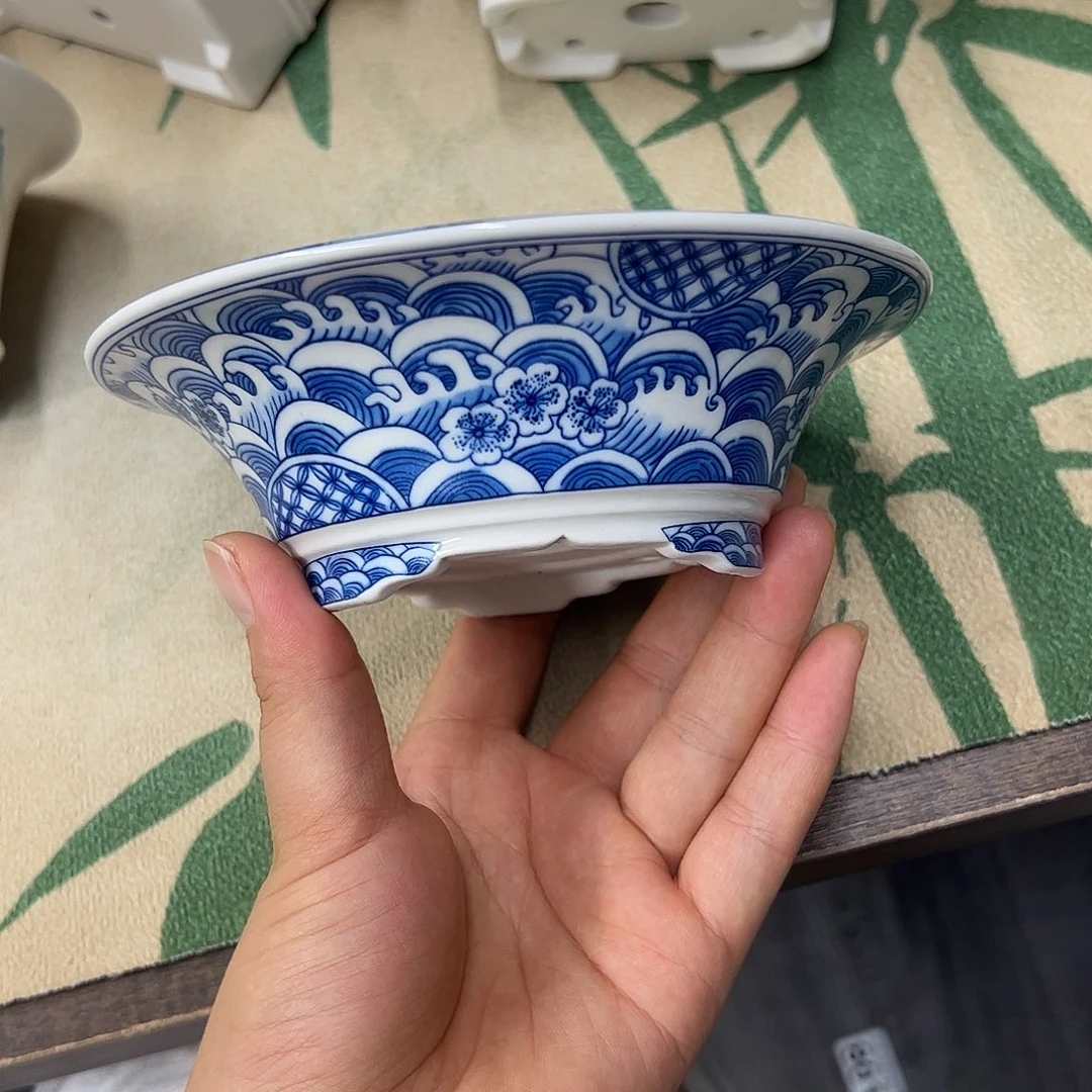 粗砂花盆750号瑕疵15/5cm仿手绘海浪花纹