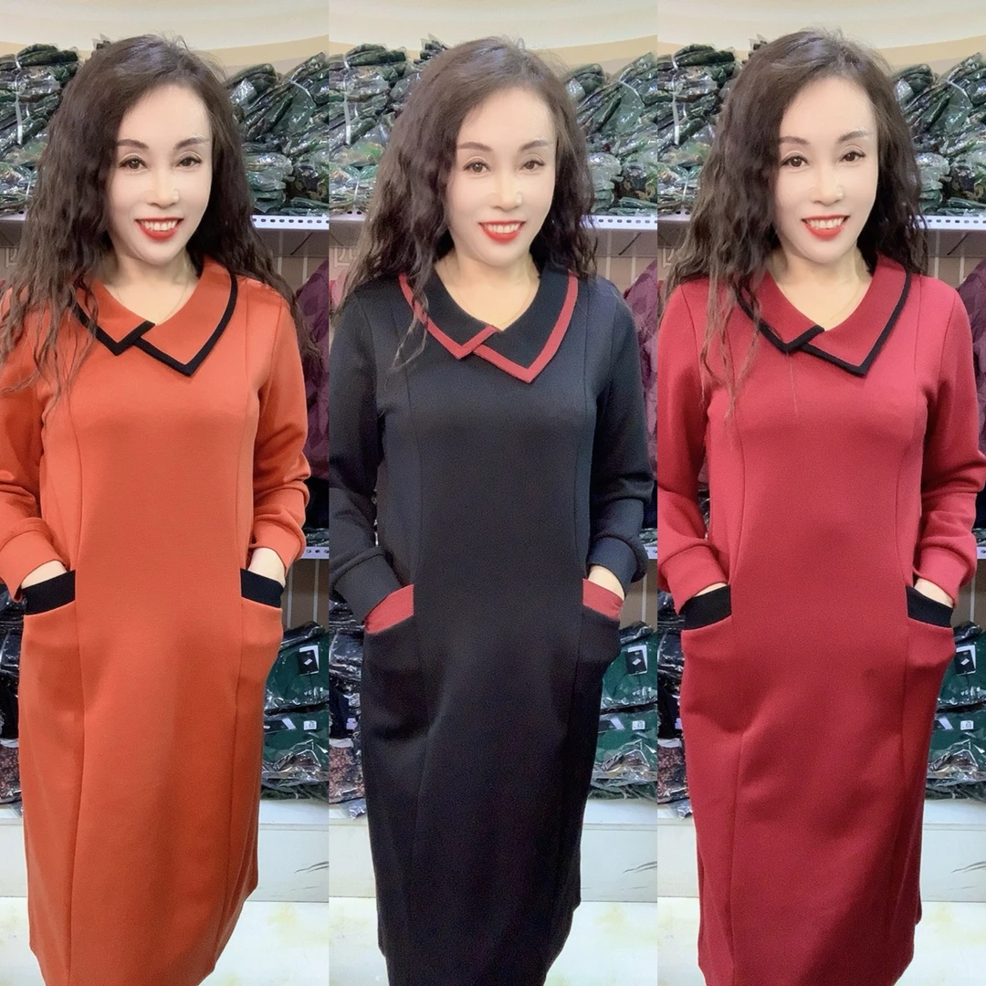 时尚百搭款娃娃领长版裙连衣裙