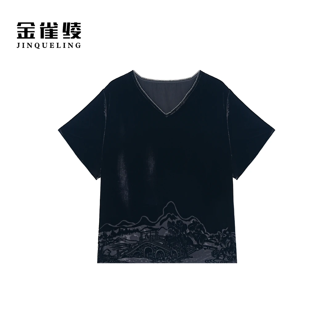 金雀绫【东方山水】100桑蚕丝丝绒烧花轻奢加宽加大小衫SZA2S469