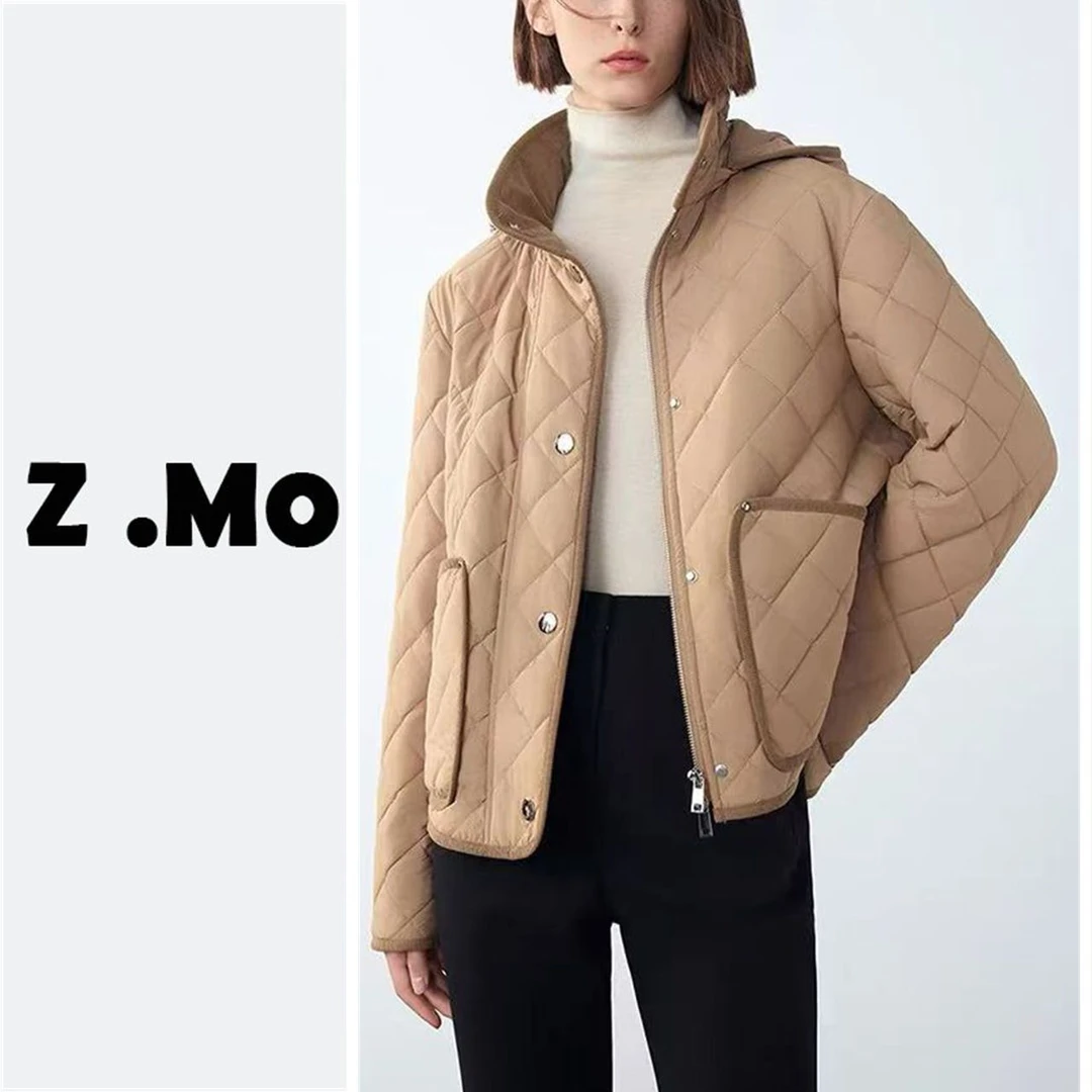 【LZ&连帽格子】秋冬新款复古连帽棉服法式风短外套