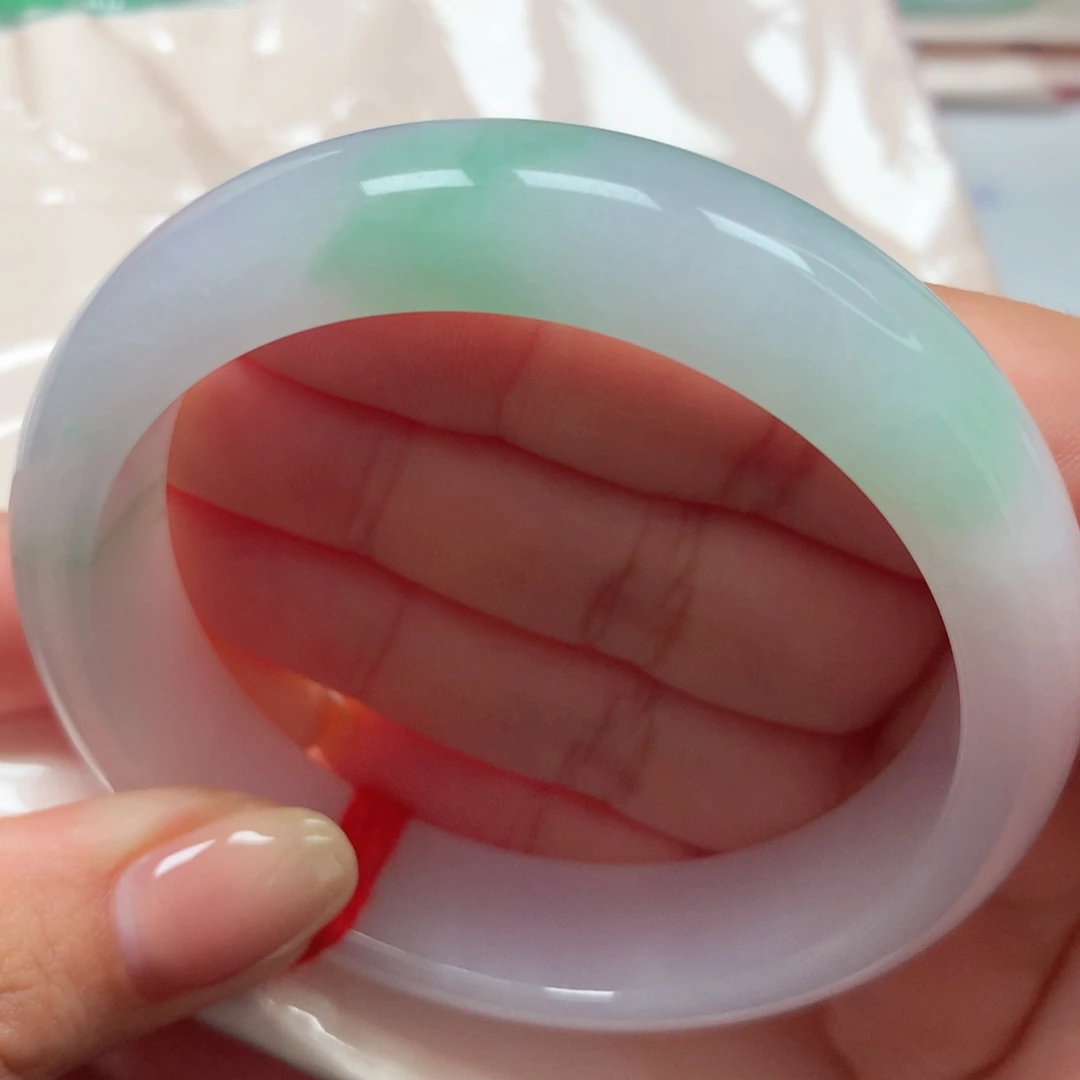 翡翠未镶嵌手镯25宽版细腻春彩