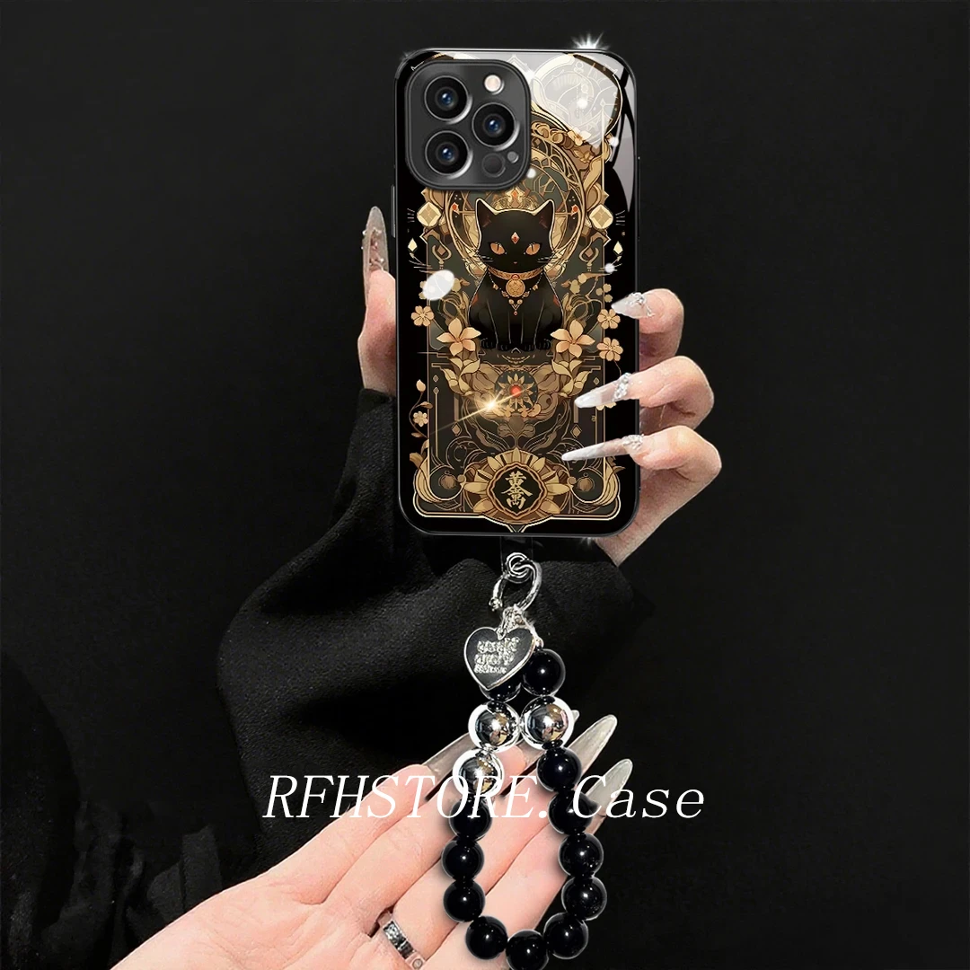 玻璃招财猫玻璃壳适用苹果16promax手机壳华为vivo小米15oppo个性