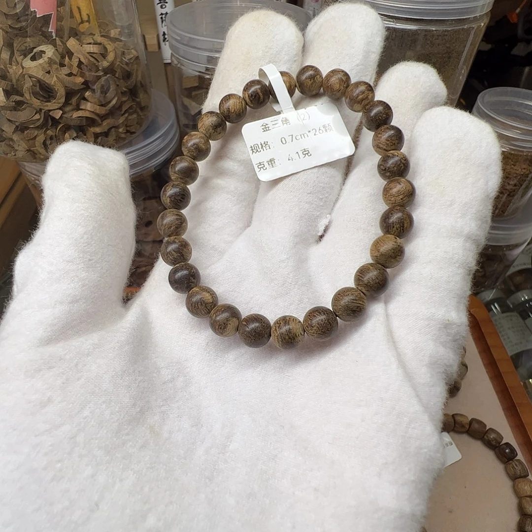沉香手串天然野沉香金三角老料九分沉0.7cm26颗4.1克