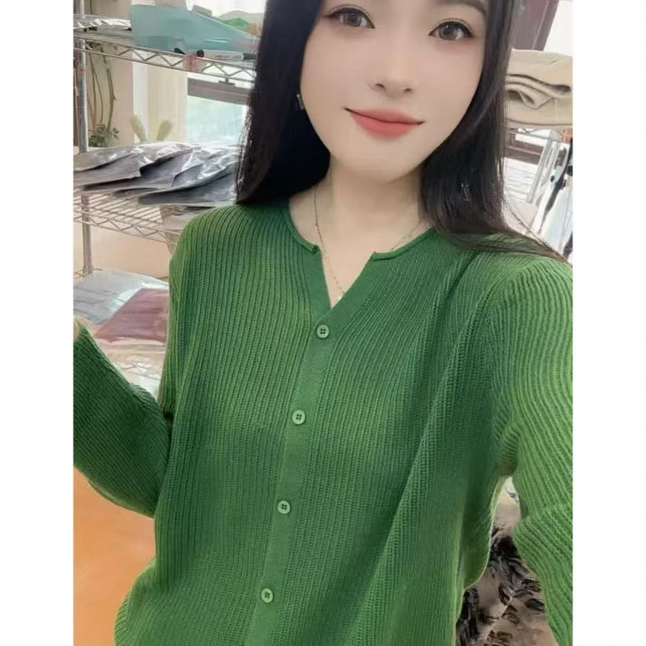 丽丽家~松石绿春秋显瘦长袖洋气时尚百搭纯色开衫上衣