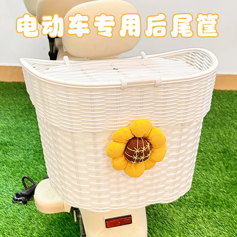 电动车专用后尾筐复古田园风电瓶车后置车篮收纳筐放头盔大容量