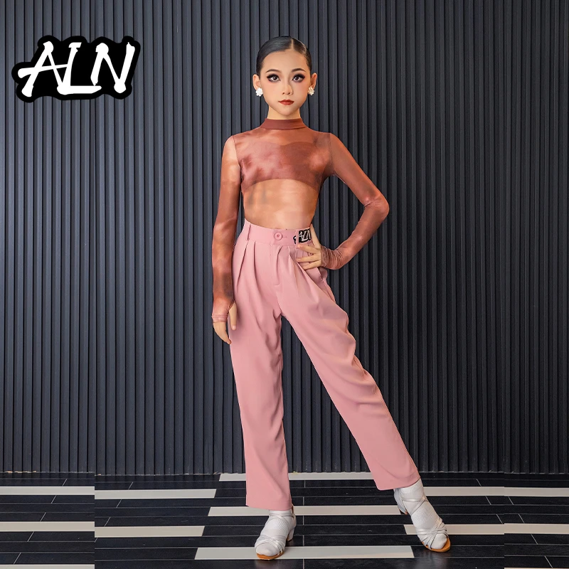 ALN拉丁舞2025年儿童新款高颜值圆领长袖练功服专业表演舞蹈套装