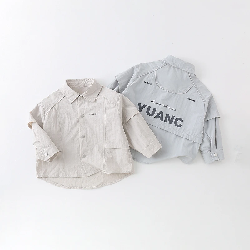 【三叁】儿童假两件衬衫春季新款男童洋气字母拼接外套AW839