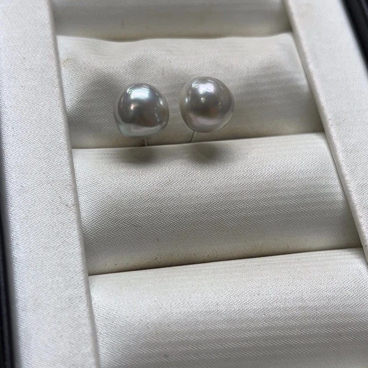 银S925镶嵌耳饰海水珍珠8-9mm