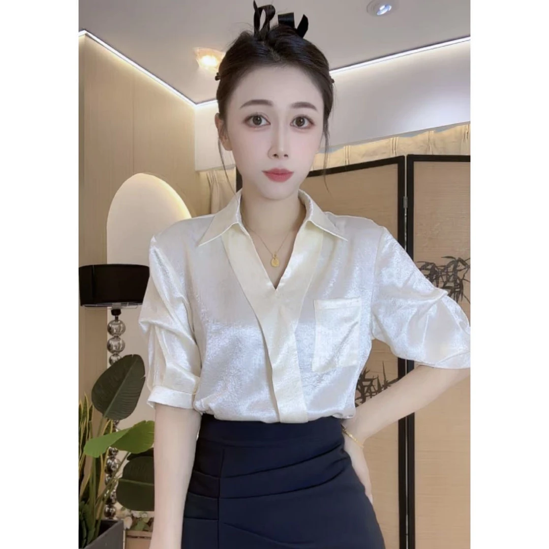 现货法式设计感轻奢风轻熟小众气质百搭休闲款上衣衬衫白色高腰