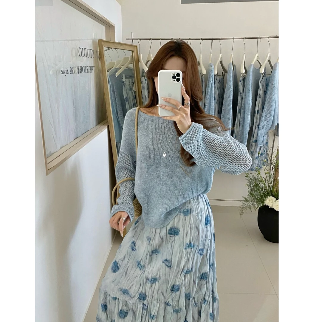 “蓝回眸”821/温柔风针织衫套头毛衣