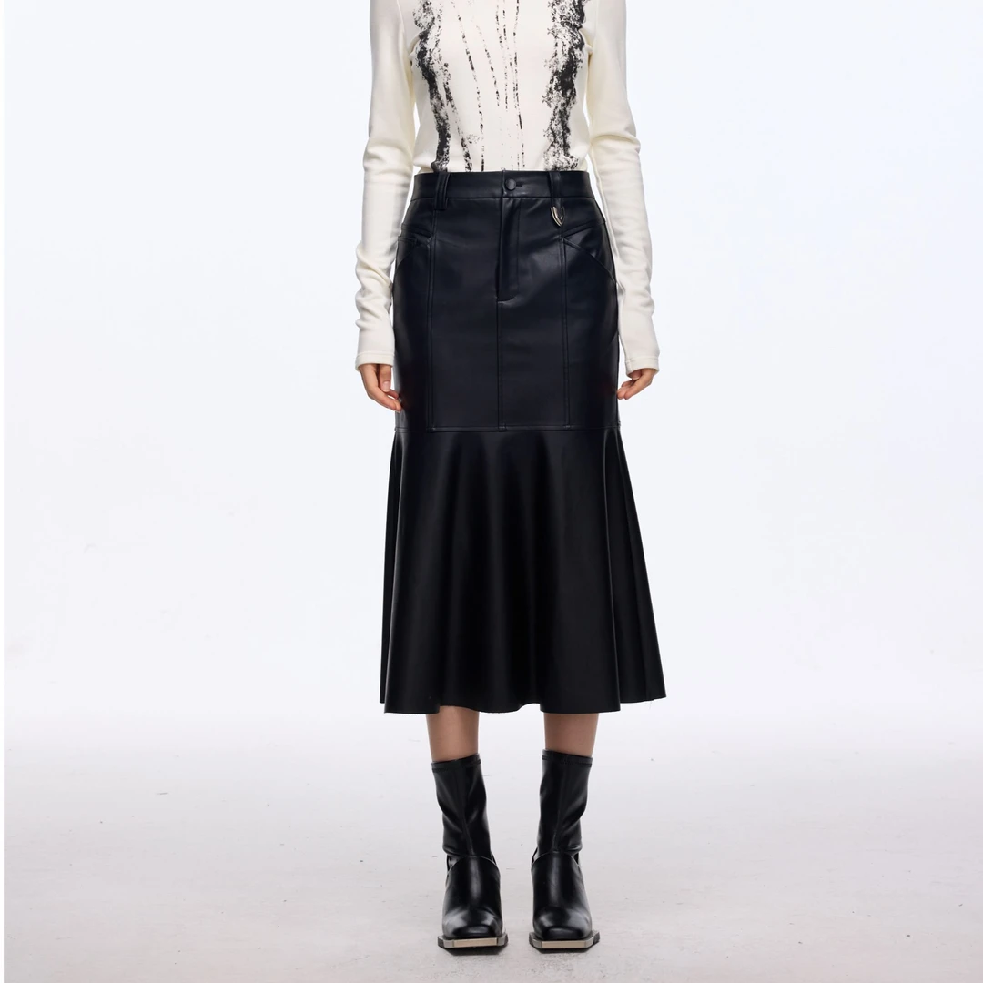 【达人专属】DI.AD 高腰鱼尾中长半身皮裙DD434322Q1