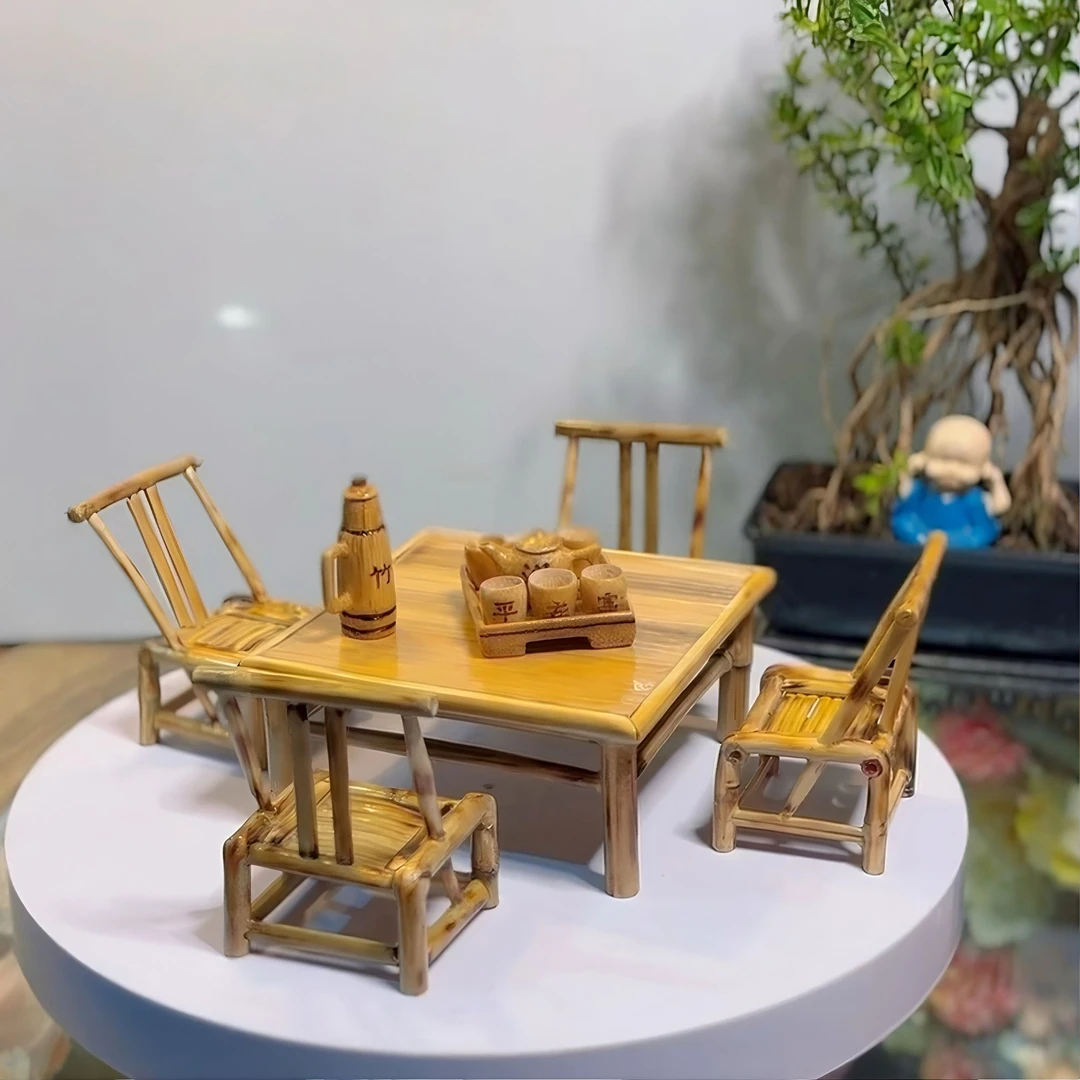 纯手工竹制办公桌椅摆件庭院茶桌椅禅意中式竹制摆件收藏竹艺品