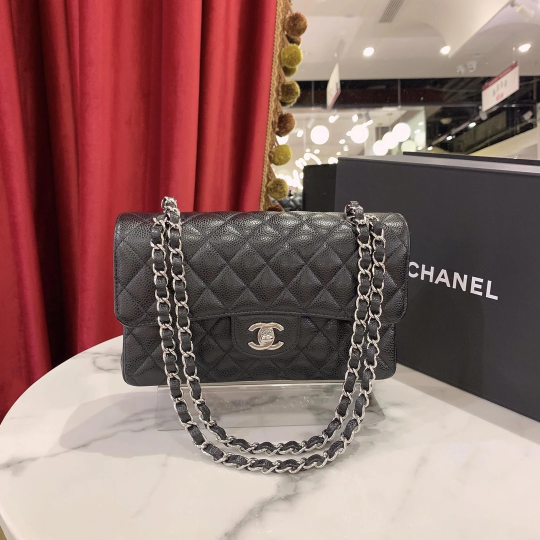 95新 Chanel/香奈儿 GGScf小号黑银荔枝牛皮芯片款22年98124697