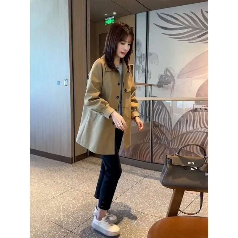 卡其色风衣外套女款早秋2025新款小香风欧货小个子中长款防风上衣