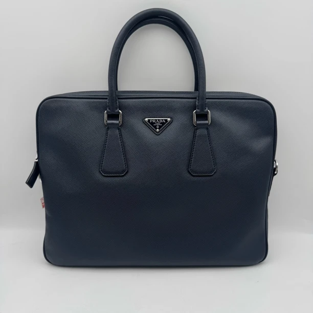 95新 Prada/普拉达 97新藏蓝色十字纹手提公文包2750