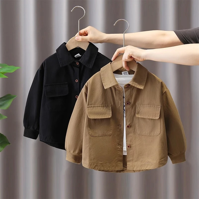 男童衬衫外套春秋装2025新款儿童童装男孩韩范工装上衣宝宝帅气潮