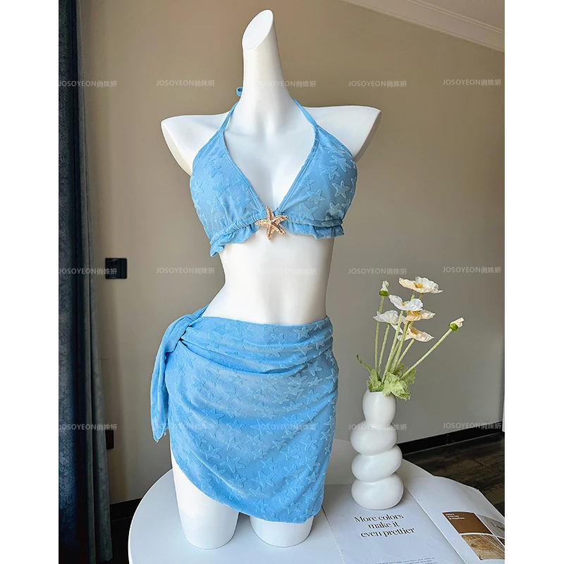 2025新款性感分体比基尼三件套泳衣高级感纯欲风显瘦海边度假泳装