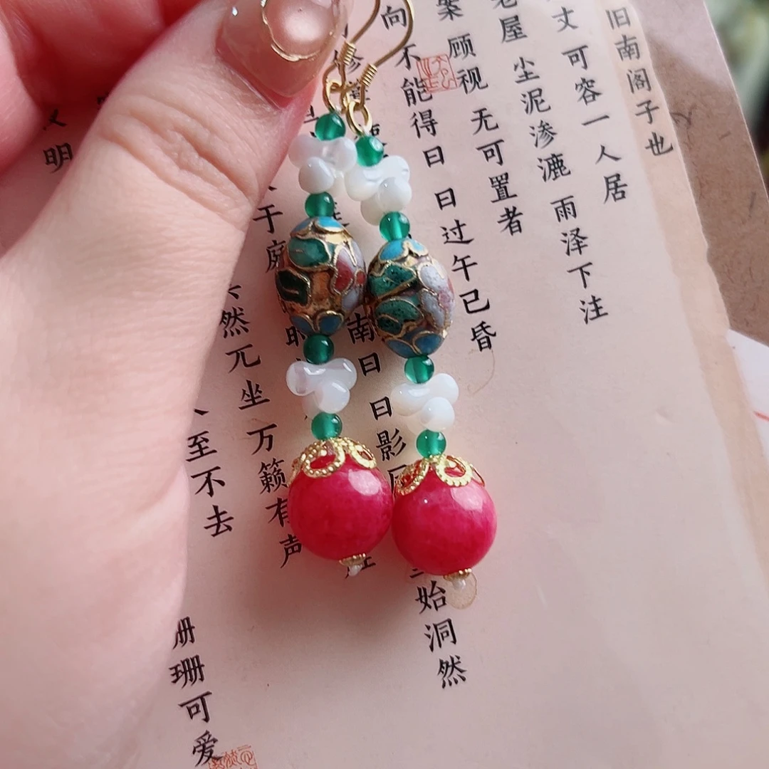 玛瑙银S925镶嵌挂件耳环