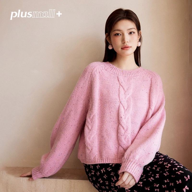 PLUSMALL 彩点小麻花 绵羊毛混纺彩点纱线麻花杂色毛衣PAC2409106