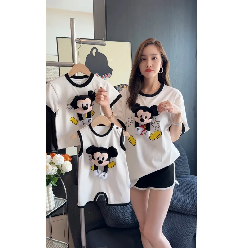 [公仔奇奇]纯棉一家三口亲子装宽松T恤立体婴儿爬服包P衣刺绣