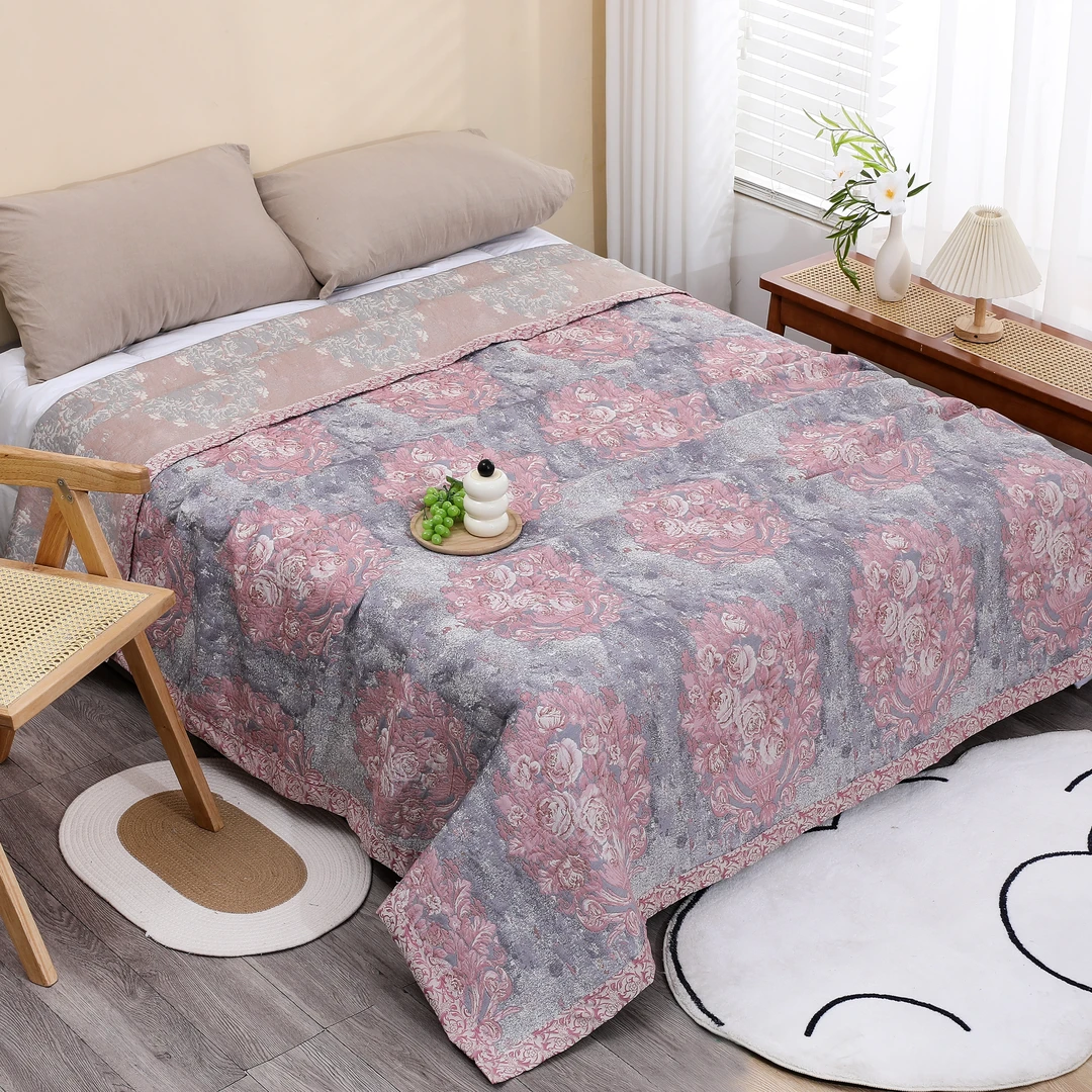 【绘梦花镜粉】2.3*2.5M高端A类亲肤柔软透气可机洗四季用双面床盖