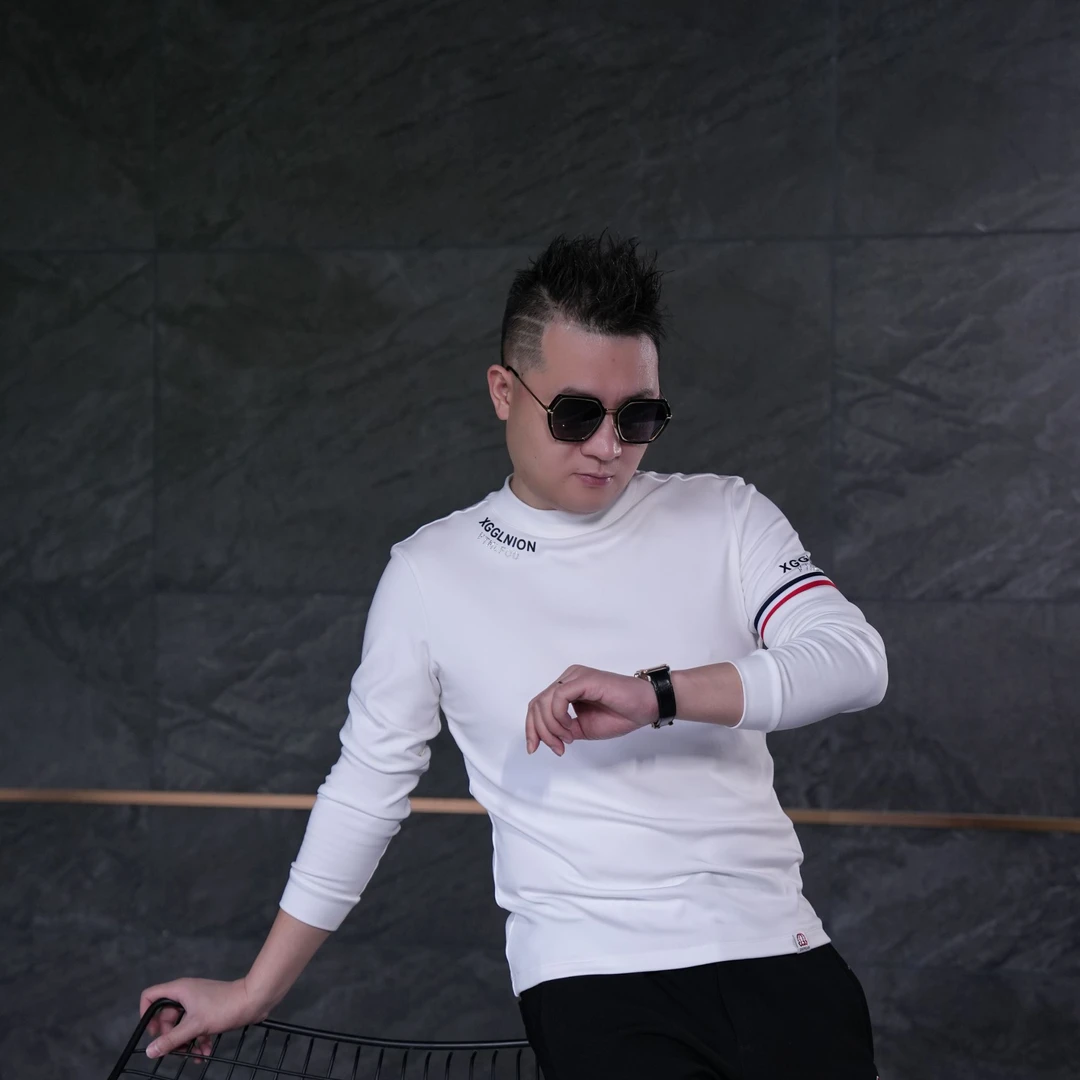 正品XGGLNI秋冬手臂红织带意大利进口莫代尔男士长袖T恤（加绒款）