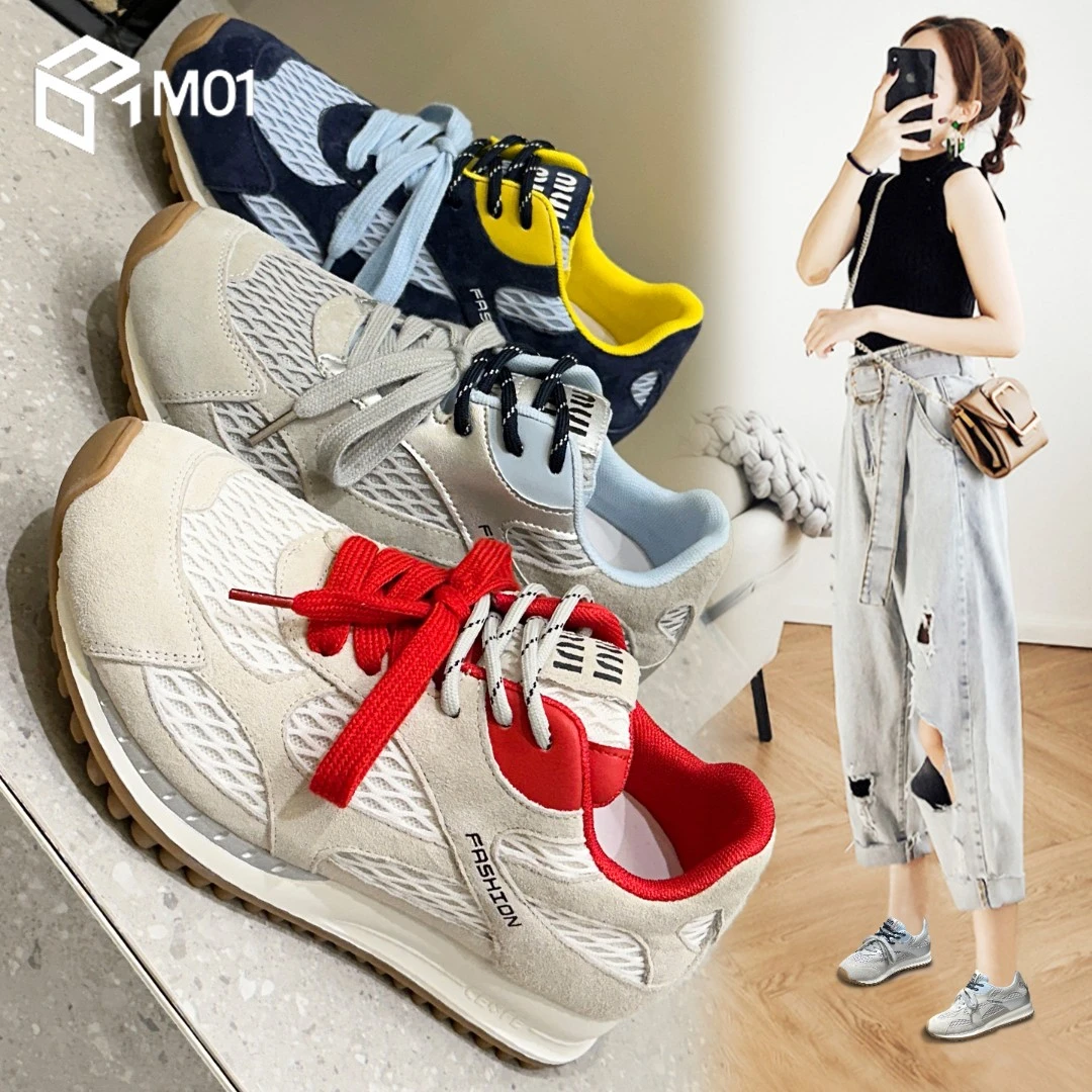 M01透气复古网面阿甘德训鞋女新款厚底增高百搭休闲运动跑步鞋