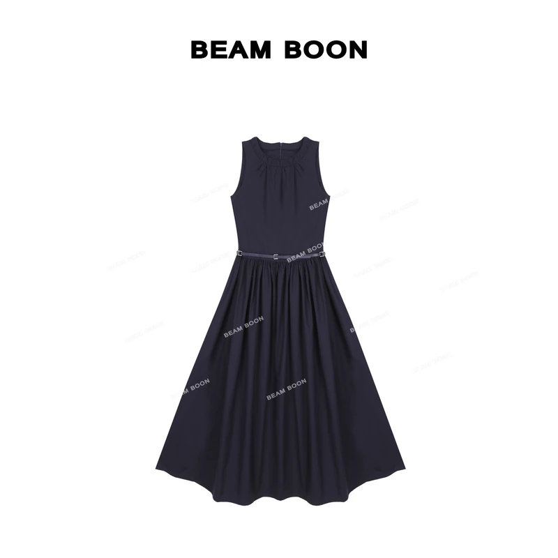 Beam Boon【枫丹白露宫】气质棉府绸抽皱收腰廓形A版无袖连衣裙