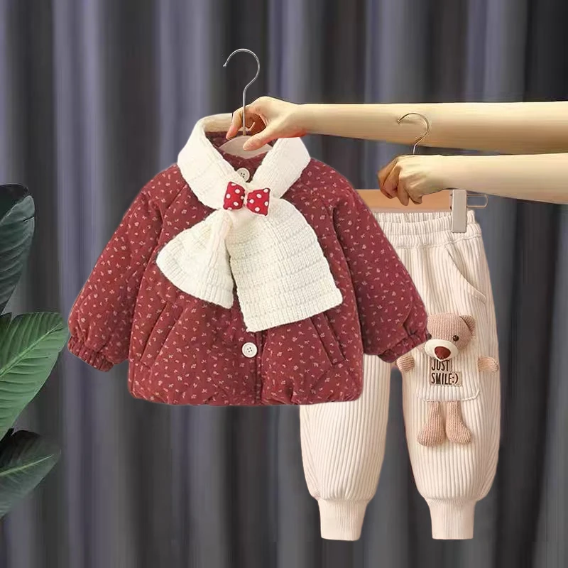 女童装冬季棉服套装2025新款儿童冬装加绒加厚韩版棉衣女宝宝洋气
