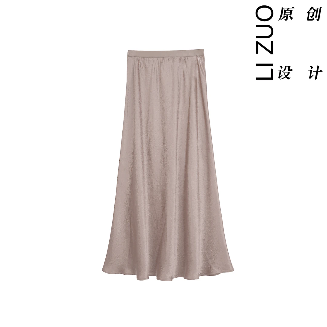 “夏季”大码胖mm老钱风中式百搭皱纹醋酸时尚百搭松紧腰半身裙9312
