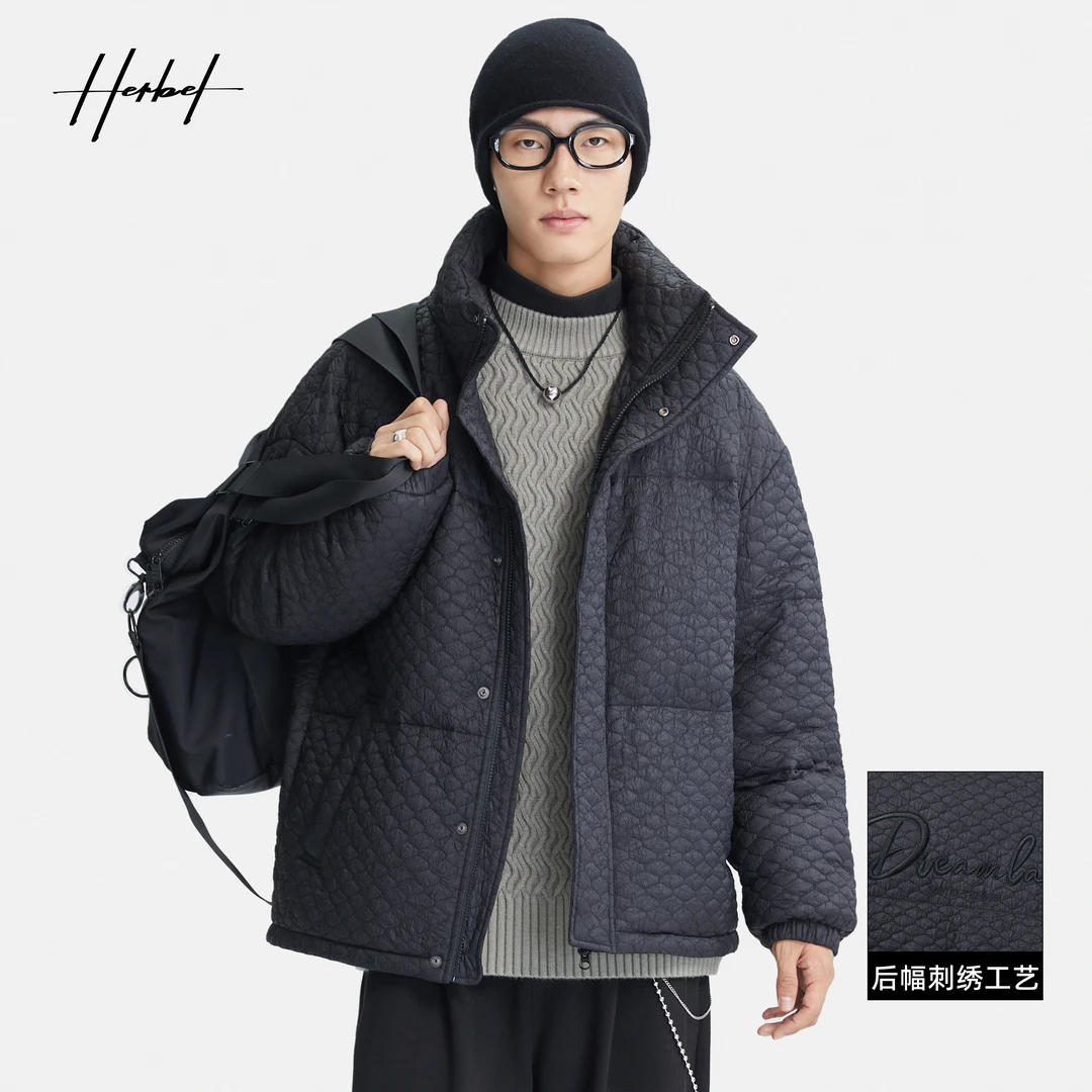 HERBEL/黑白冬季男士羽绒服短款时尚休闲潮流户外保暖