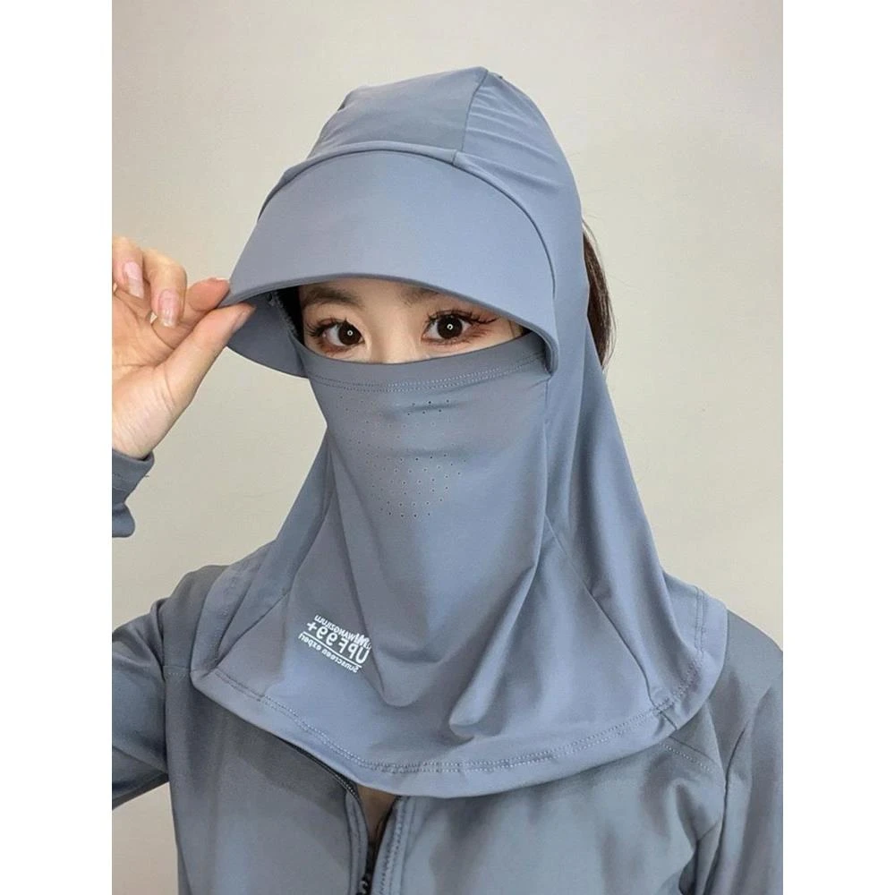冰感防晒面罩全脸防紫外线遮阳帽女夏季骑行开车护颈口罩一体帽男
