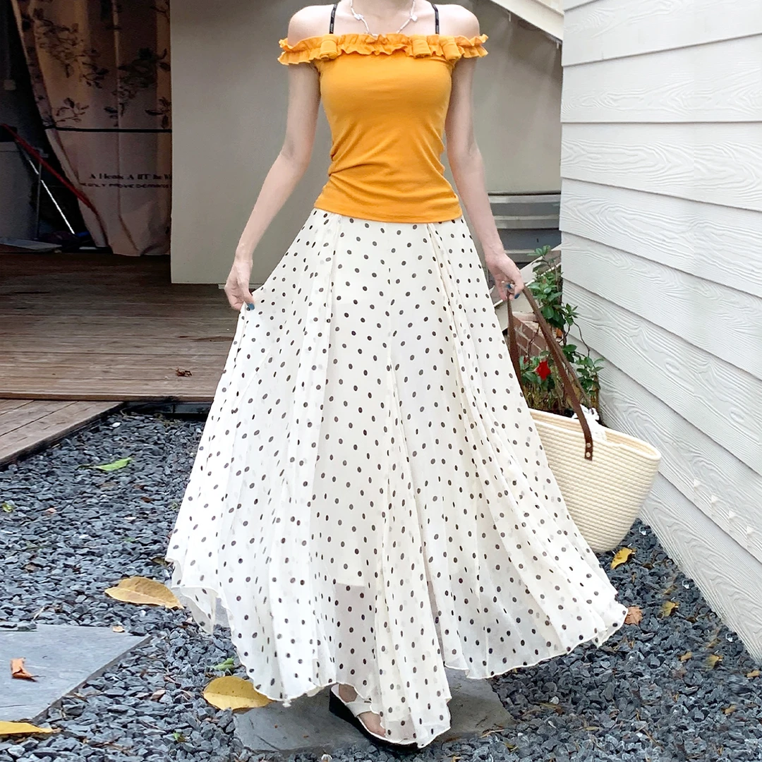 哥弟阿玛施正设计感不规则波点半身裙女小个子显瘦高腰a字裙半裙