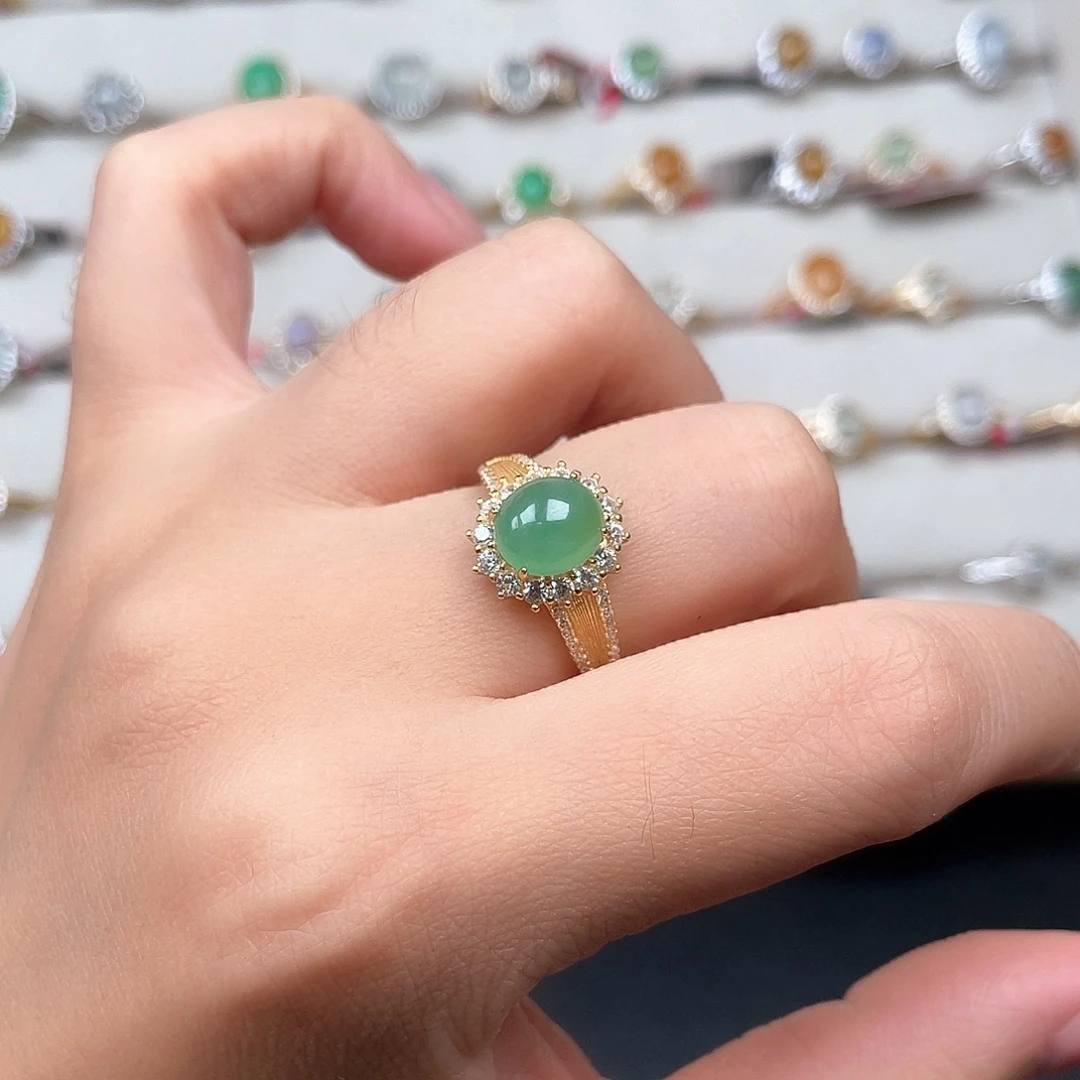 翡翠银S925镶嵌戒指Ooooooo