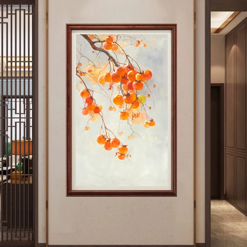 【柿柿如意】油画肌理版画客厅中堂玄关挂画酒店办公室茶室装饰画