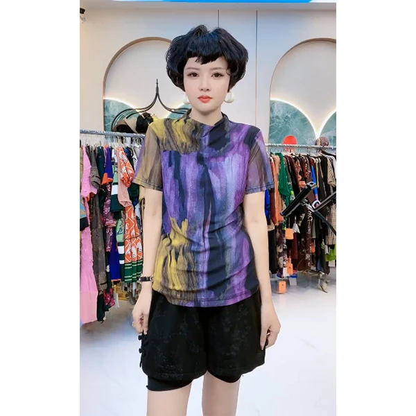 Q772 时尚女士夏季扎染气质设计师宽松上衣