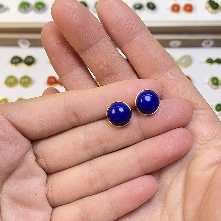 青金石银S925镶嵌耳饰