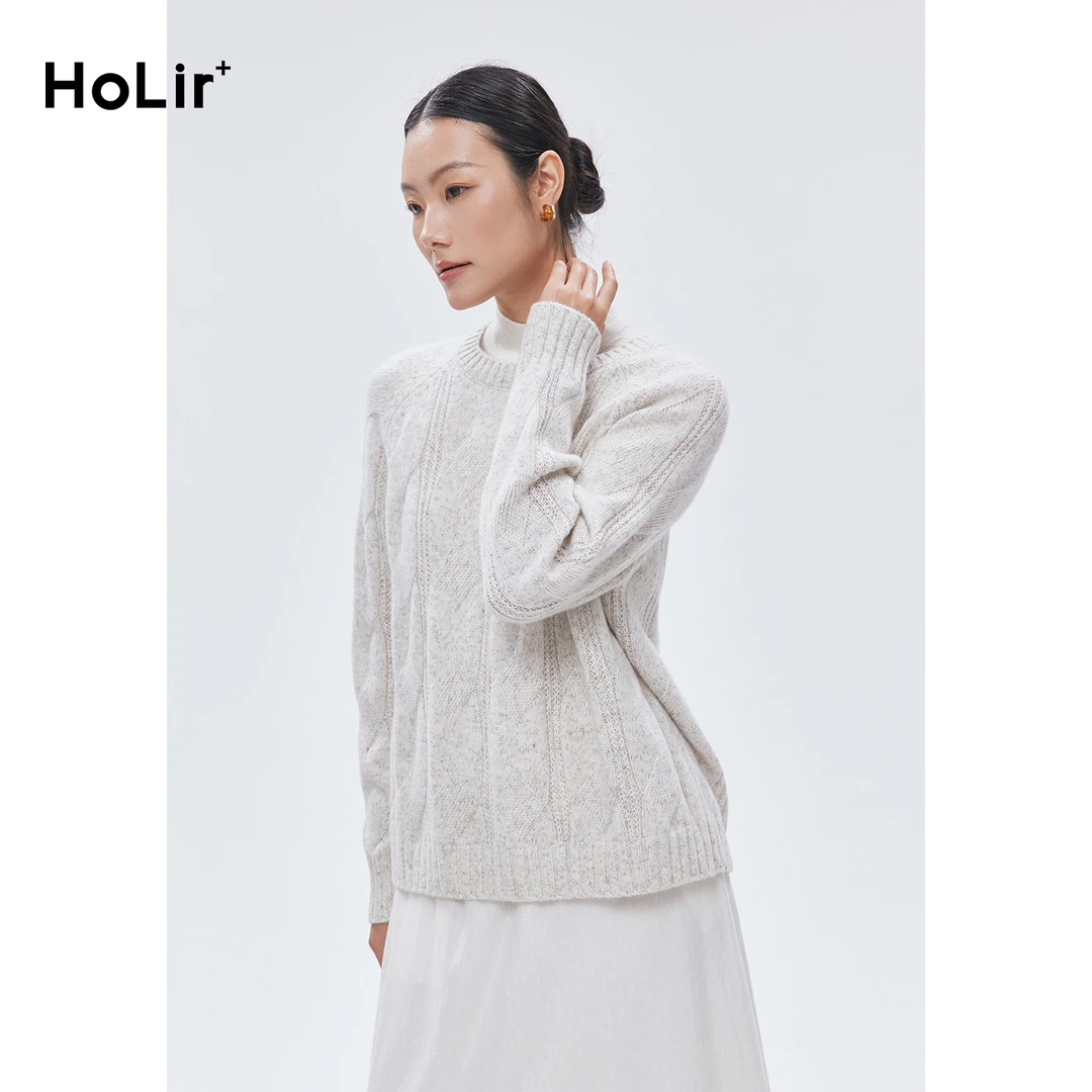 【周六新品】【限时尊享价】花纱系列纯羊绒圆领绞花针织套头衫7775
