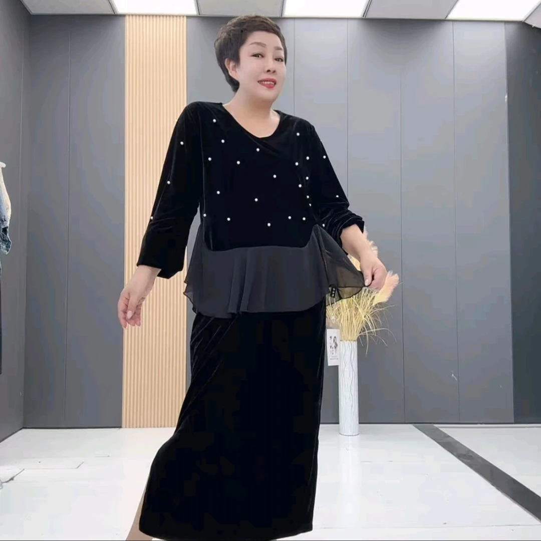 大码名媛风时尚小香风秋季减龄洋气百搭半身裙上衣套装25067